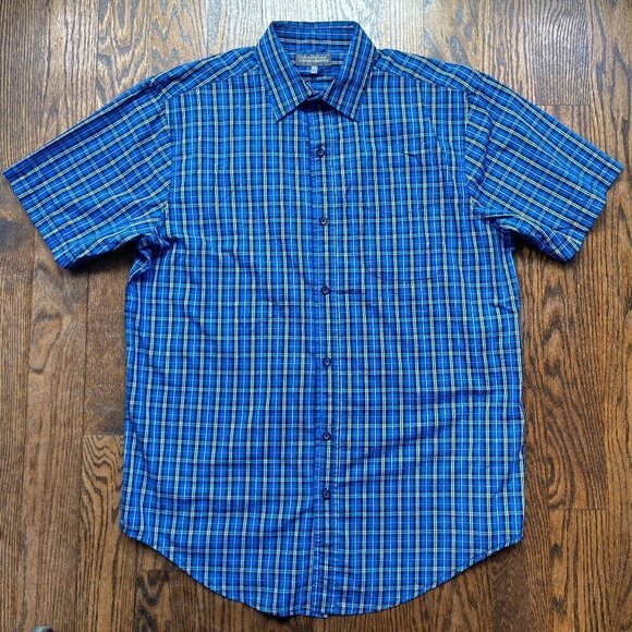 Denver Hayes plaid blue short sleeve button down shirt /Classic Fit- size Medium - Picture 1 of 6
